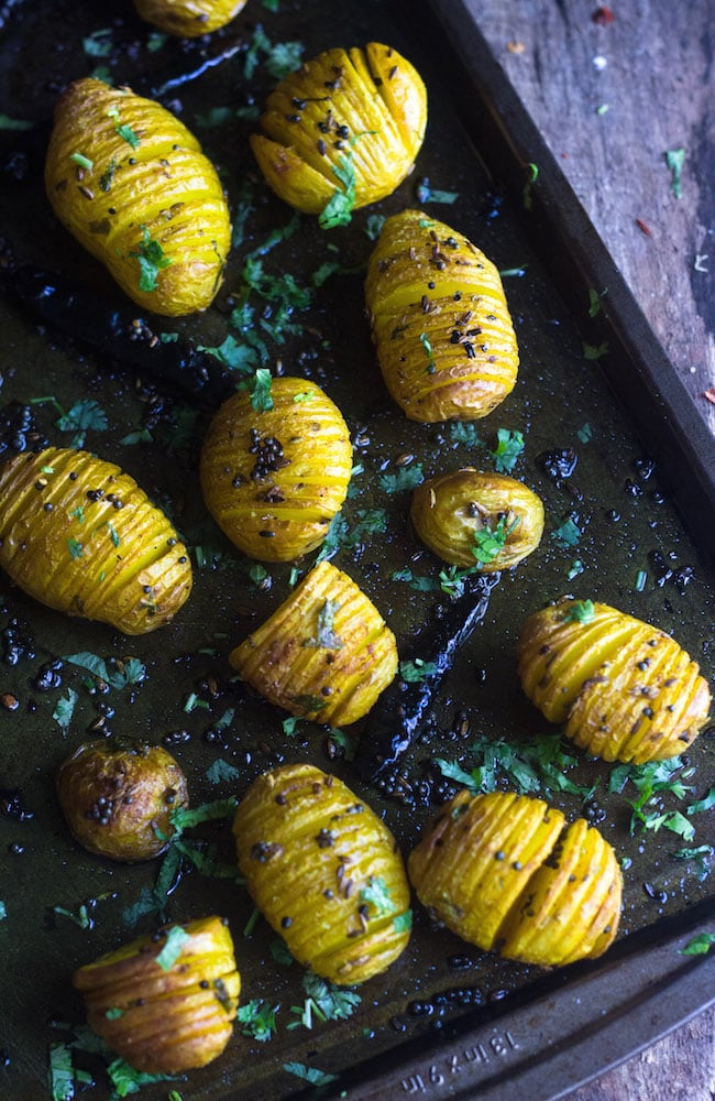 Indian style spicy hasselback potatoes